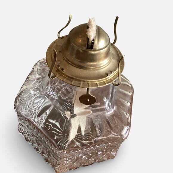 Oil Lamp, Mini. Anchor Hocking, Wexford Clear Glass  NWOT Wexford Oil Lamp & Shade